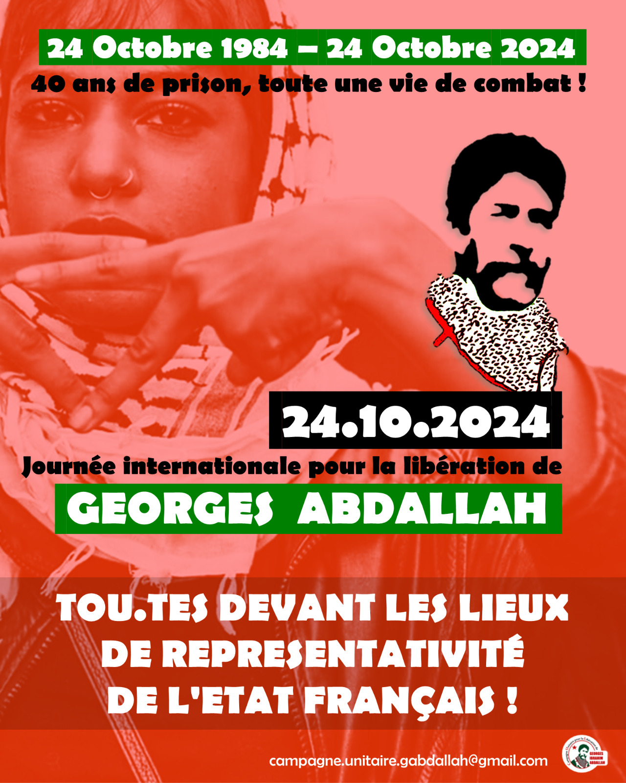 24 octobre 1984 – 24 octobre 2024 : 40 ans de prison, toute une vie de combat ! Libérons Georges Abdallah !