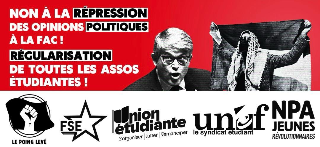 Communiqué unitaire. Non à la répression des opinions politiques à la fac !